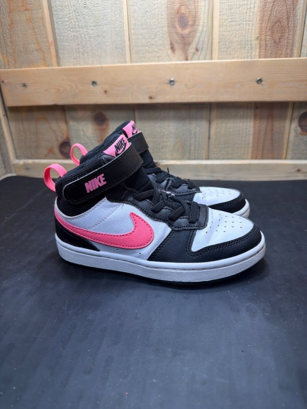 Nike Court Borough Mid 2 GS Black White Pink Sneakers Youth 13C CD7783-005